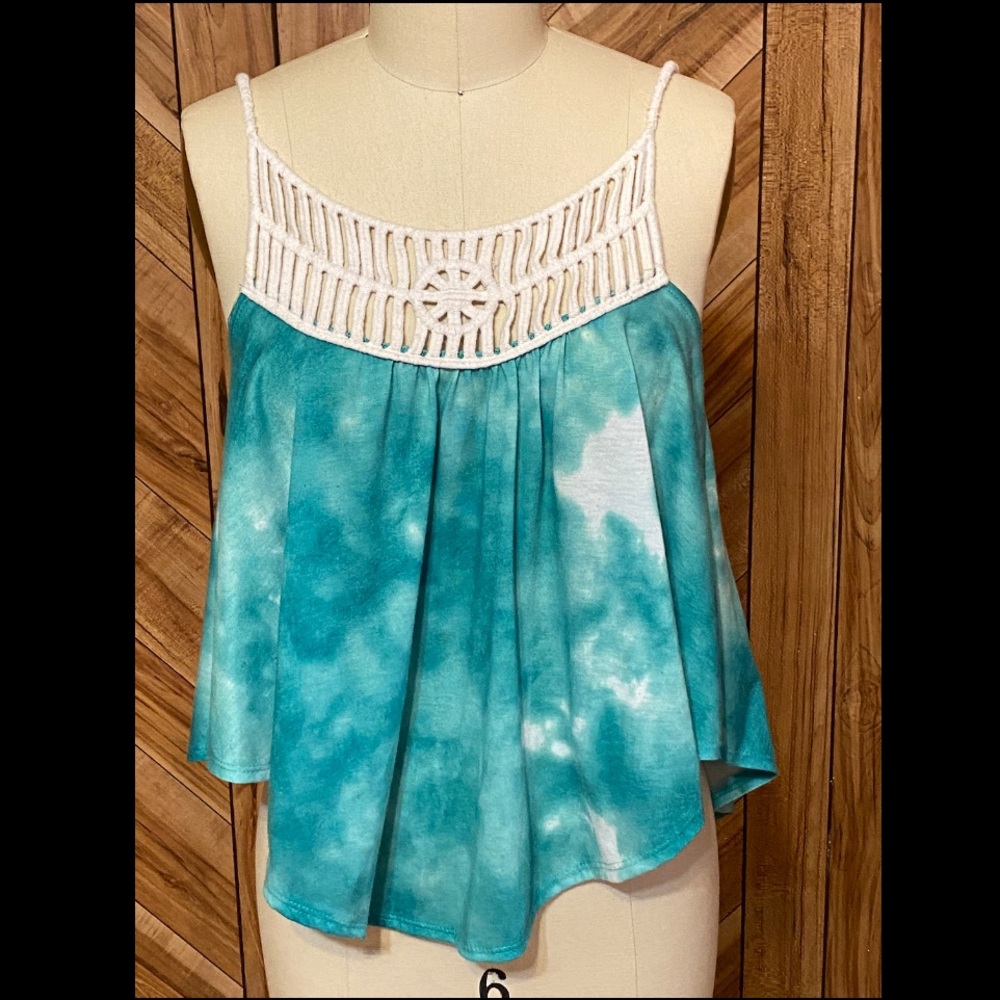 Flowy blue and green tie dye tank top